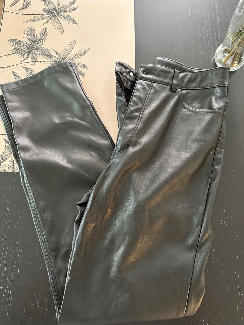 Black Faux Leather Pants - Classic Straight Fit